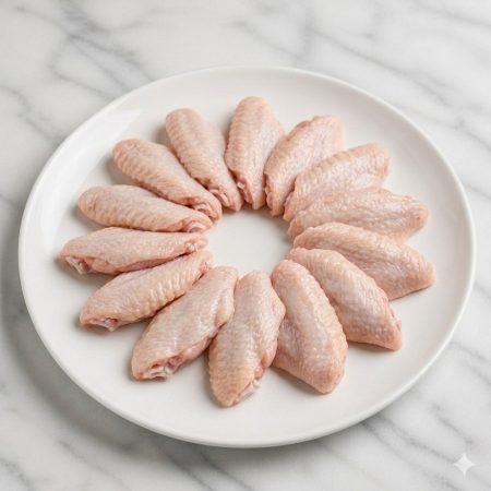 Raw bulk chicken winglets — flat 2-bone middle wing section, skin-on — Premium Poultry