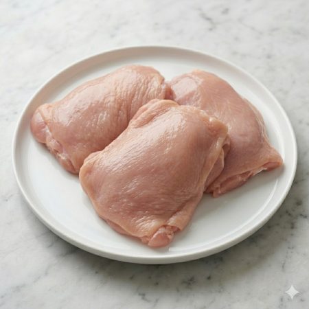 Raw boneless skinless chicken Maryland fillets — pale-pink lean leg meat — Premium Poultry